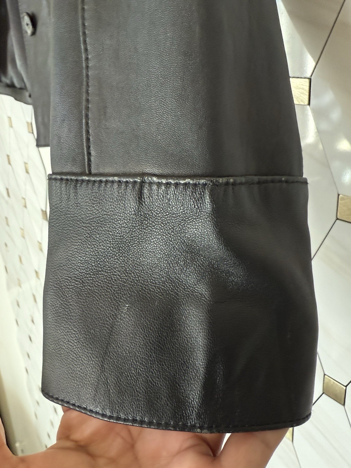 Mossimo Black Leather Jacket Button Down Size Med… - image 4