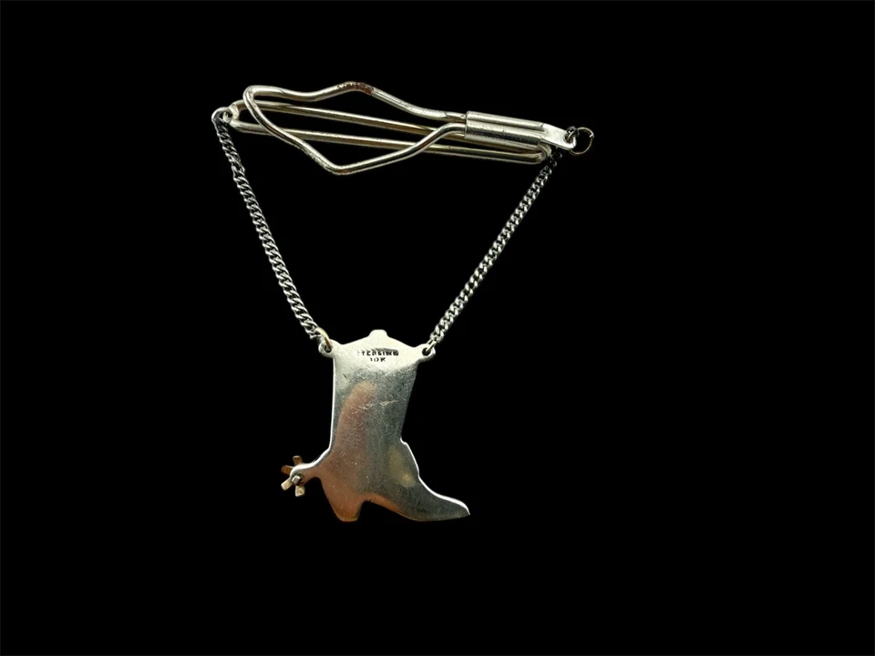 Vintage Sterling 10K Southwestern Tie Clip Bar Floral Red Stone Stud Cowboy Boot - Image 2 of 4