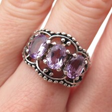 SETA 925 Sterling Silver Vintage Real Amethyst Granulated Ring Size 6.75