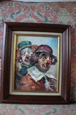William Moninet vintage oil painting of 2 clowns 31 x 37cm