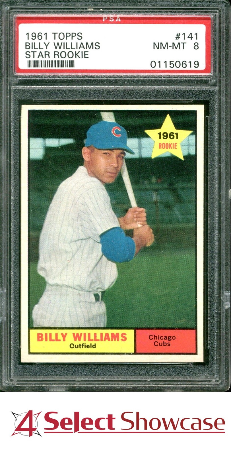 1961 TOPPS STAR ROOKIE #141 BILLY WILLIAMS RC CUBS HOF PSA 8