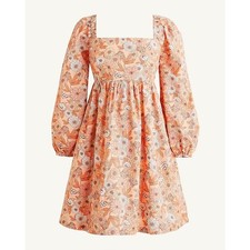 J.Crew Zinnia Floral Squareneck Poplin Mini Dress Peach Balloon 3/4 Sleeve Sz M