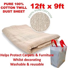 HEAVY DUTY 9FT X 12FT 100%COTTON TWILL PROFESSIONAL DECORATING LARGE DUST SHEET