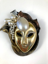 Large artisan Venetian mask brooch