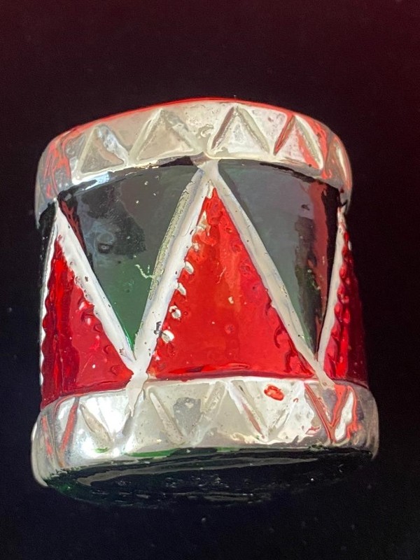 Vintage Christmas Mercury Glass Red Black Silver Drum Ornament
