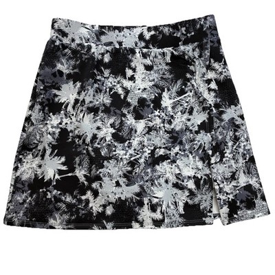 ZELOS Skort Skirt w/Inner Shorts Small Tropical Foliage Black/White