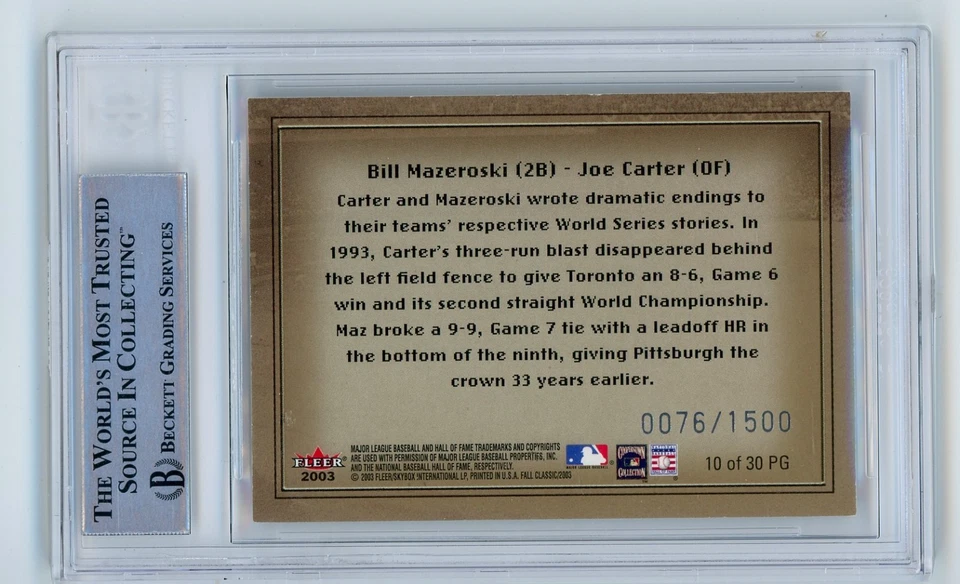 Bill Mazeroski and Joe Carter autographed 2003 Fleer Fall Classic 76/1500 - Image 2 of 2