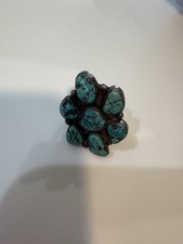 Vintage Sterling Silver American Navajo Turquoise Cluster Ring Size 7