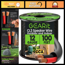 12 Gauge Speaker Wire Cable 100ft CL3 Rated, Red/Black Color Coded, Outdoor/Indo