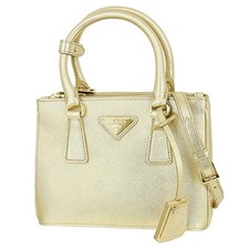 PRADA Saffiano Leather Galleria Mini tote Shoulder bag 1BA906 Gold Handbag Women