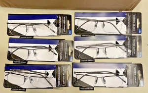6 PAIR of Foster Grant FGMR2101 +1.50 GUN metal Reading Glasses Readers HALF RIM