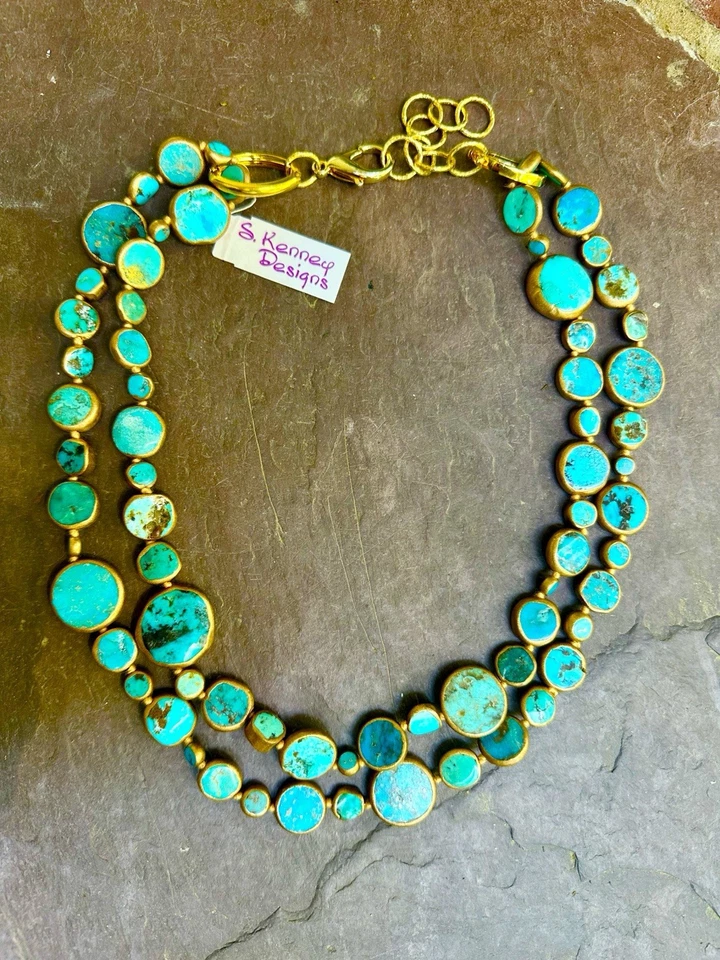 Collar de dos soportes turquesa genuino, Bella Durmiente, pieza llamativa Kingman Foto 4 de 4
