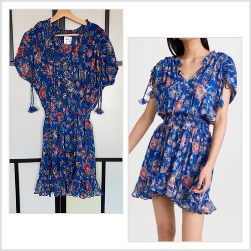 Misa Los Angeles Floral Blue Dress M Dominique Smocked Boho Peasant Preppy Event