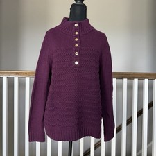 Talbots NWT Cable Knit Chunky Sweater Snap Mockneck LP Preppy Academia Coastal