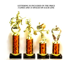 4 HALLOWEEN TROPHIES PUMPKIN, SCARECROW, WITCH, ZOMBIE TRUNK OR TREAT ...ORANGE