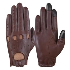 Men's Touchscreen Genuine Leather Driving Gloves,Classic Knuckle Small Brown