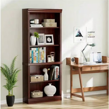71 In. Tall Espresso Wood 5-Shelf Standard Bookcase with Interior Shelves, Stora