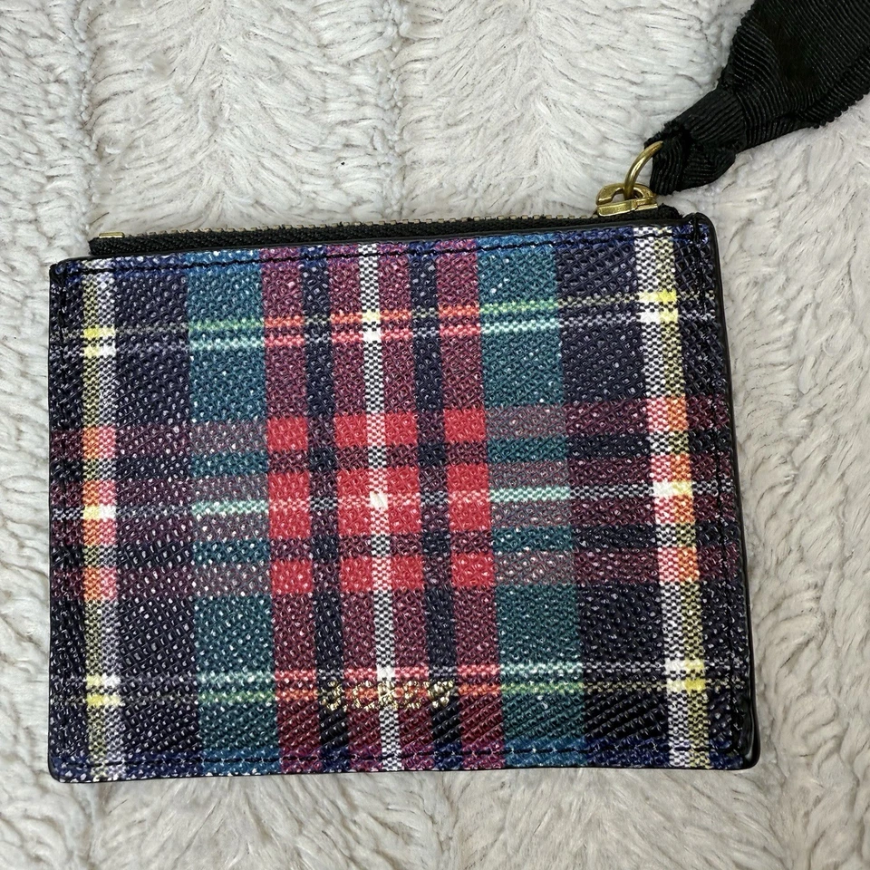 J. Crew Tartan Plaid Credit Card Case Leather Wallet Preppy Zip Close Thin Small - Image 2 of 4