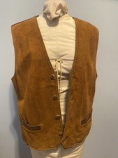 The Territory Ahead Leather Vest Brown Suede Distressed M Tartan Plaid Back