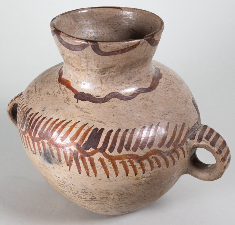 Antique Guatemalan Snake Biting Its Tail Motif 2 Handled Pot - Early 1900's