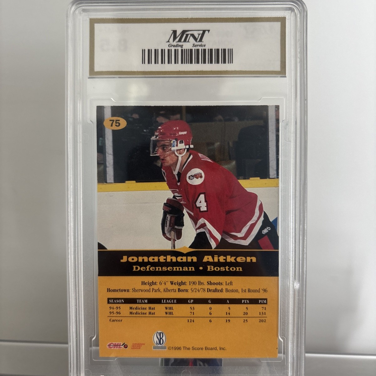 1996 Score Board - Johnathan Aitken #75 (RC) AUTOGRAPH MINT