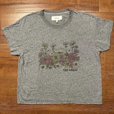 The Great Crop T Shirt Womens 2 Gray Floral Flower Boxy Classic Retro City Thin