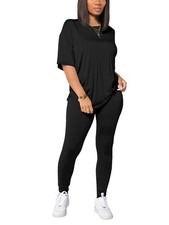 HBQ Women 2 Piece Outfits Summer Sweatsuits Drop Shoulder Tracksuits Biker Sh...