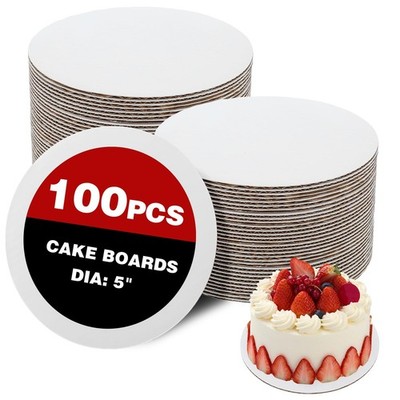 100 PCS 5 Inch Round Cake Boards 0.08 Inch Thick White Corrugated Bases