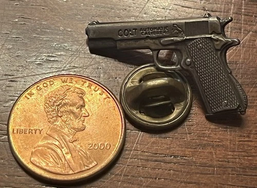 Vintage Colt 45 Pistol Caliber Brooch Pin Lapel Pin Tie Tack Costume Jewelry