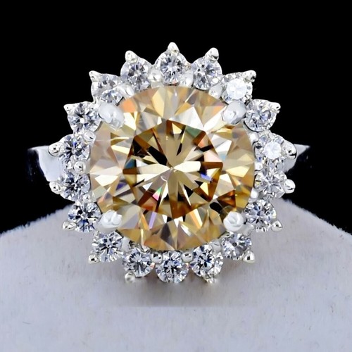 5.40 Ct Champagne Solitaire Diamond Ring in 925 Silver – 4th of July Gift - Picture 2 of 4