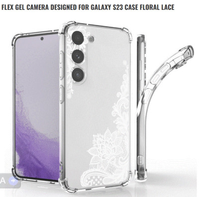 WHITE CLEAR FLORAL LACE FLOWER TPU Case Cover + Tempered Glass For Galaxy S23