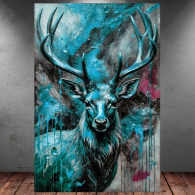 LEINWAND BILDER XXL HIRSCH GEWEIH BUNT ABSTRAKT KUNSTDRUCK WAND POSTER P1011