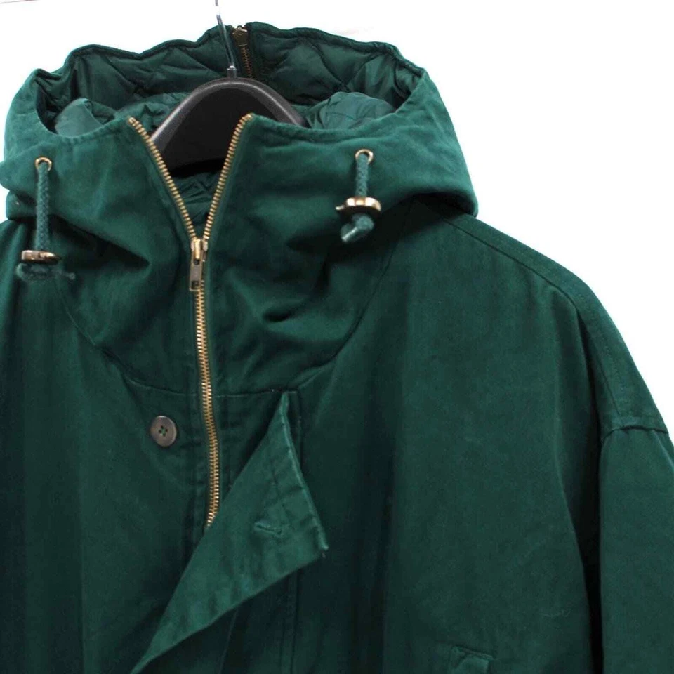 Eddie Bauer Insulated Goose Down Green Velour Hooded Parka Coat L Hunting Jacket - Image 2 of 4