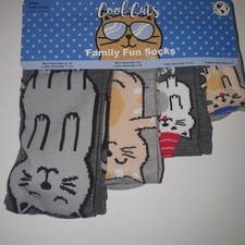 Cool Cat 032411 Family Fun Socks 4 Pair Crew Socks for Dad Mom Kid  Baby