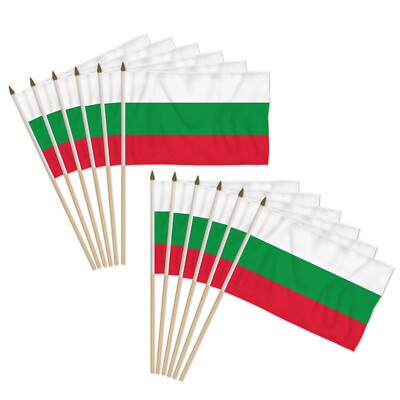 12pc Pack of Bulgaria 12x18in Bulgarian Handheld Country Stick Flags