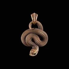 Hognose Snake Pendant in Brass. Snake Statement  Goth Animal Novelty Jewelry