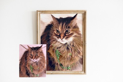 Custom Pet Portrait on Canvas Art - Personalized Cat Oil Painting from Photo
