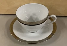 Michael Aram Silversmith Coffee/Tea Cup & Saucer White Silver Trim NWT Other @