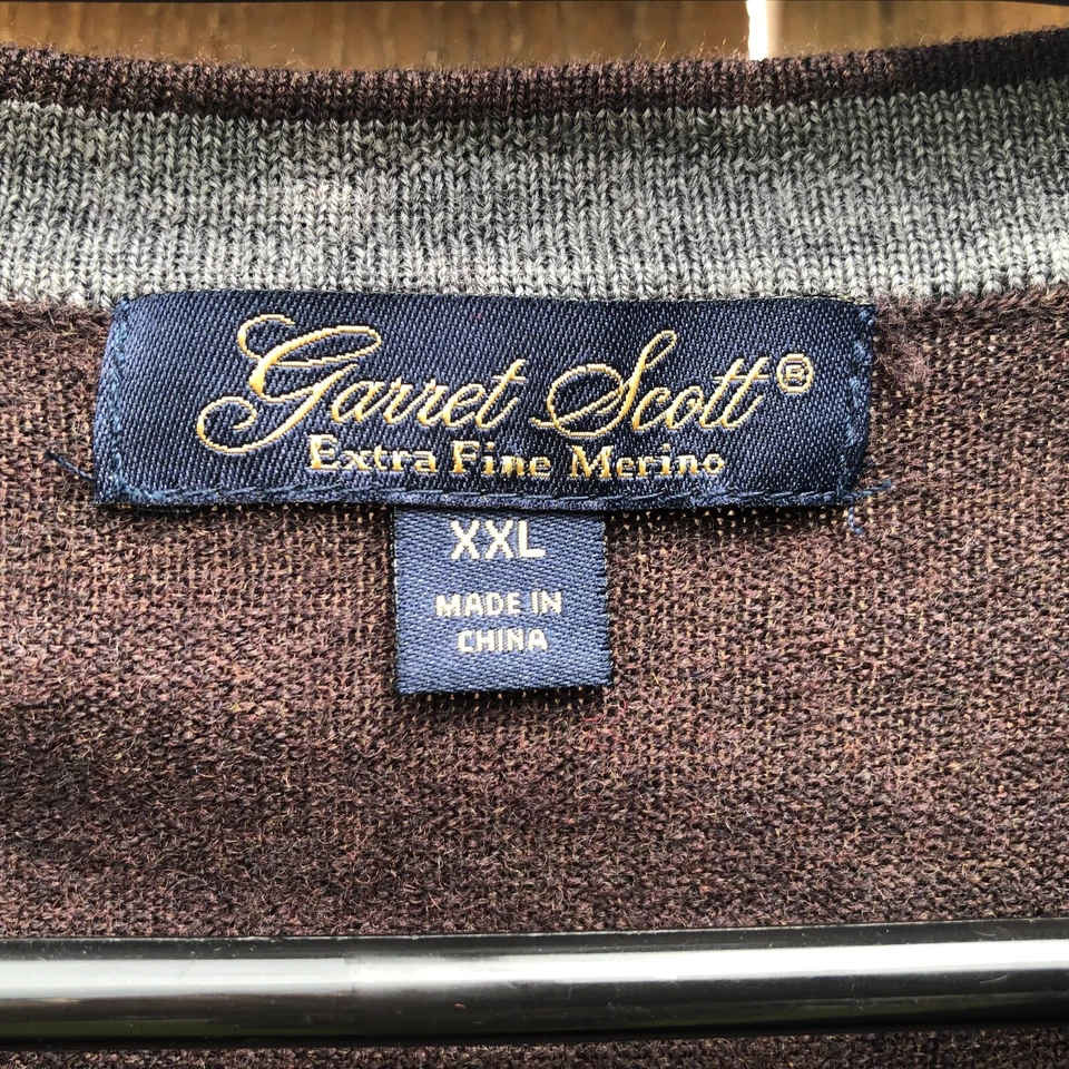 Suéter Garret Scott Extra Fino Lana Merino Cuello en V Pullover Marrón Para Hombre Talla XXL Foto 2 de 4