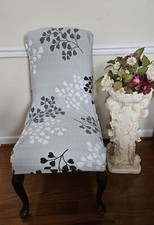 New w/o Tag  Kitchen Office Padded Chair Slip Cover Gray w/ Leaves