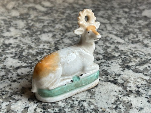 RARA VECCHIA STATUETTA VINTAGE STAFFORDSHIRE DECORATIVA PORCELLANA CERAMICA STATUA CERVO - Foto 10 di 12
