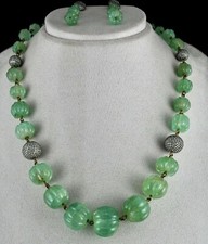 Certified Natural Colombian Emerald 550 Ct Sterling Silver Necklace Earring Set