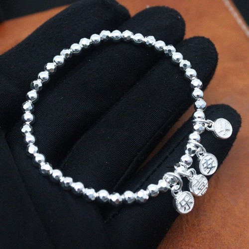 1PC Pure 999 Fine Silver Chain Women 4mm Beads Round Characters Bracelet 13-14g - Picture 5 of 9
