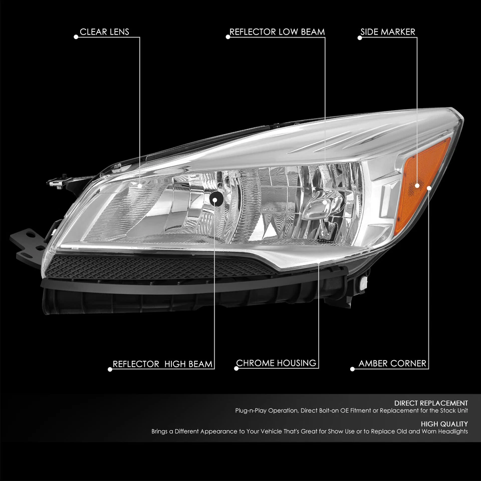 Левосторонняя фара для Ford Escape 2013–2016 годов выпуска оригинальная хромированная/желтая - Изображение 2 из 4