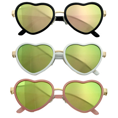 Womens Heart Shape Color Mirror Lens Cat Eye Mirrored Plastic Groovy  Sunglasses