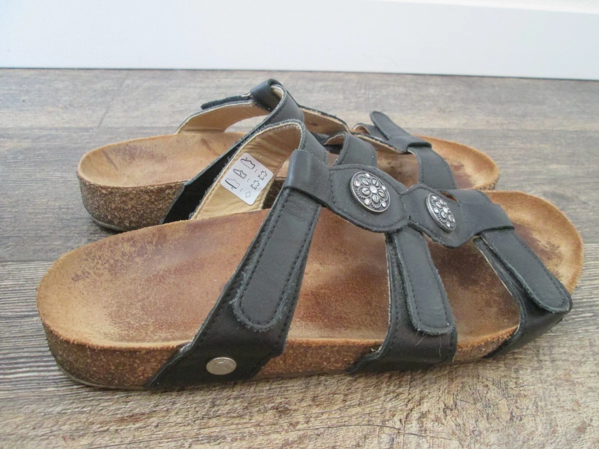 Haflinger Alice Sandal Black Leather Slides Sz 39 US 8 eBay