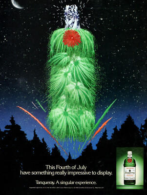 1989 vintage beverage AD TANQUERAY GIN , Lovely 4th of July ad FIREWORKS 071820