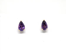 Authentic 14k  Yellow  Gold,  Amethyst 5mm x 7mm Pear shape Stud  Earring