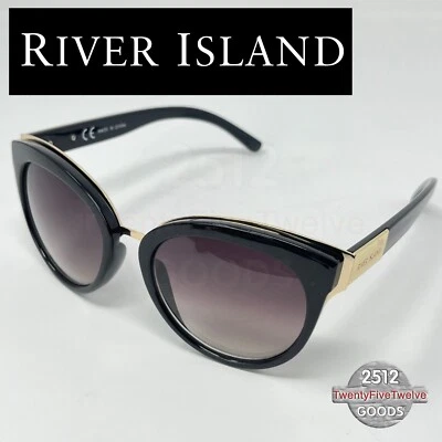 River Island Sunglasses Black Gold Oversize Womens Ladies Anti Glare