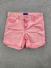 Arizona Jean Co Denim Shorts Girl 14.5 Plus Pink Acid Wash Frayed Hem Adjustable